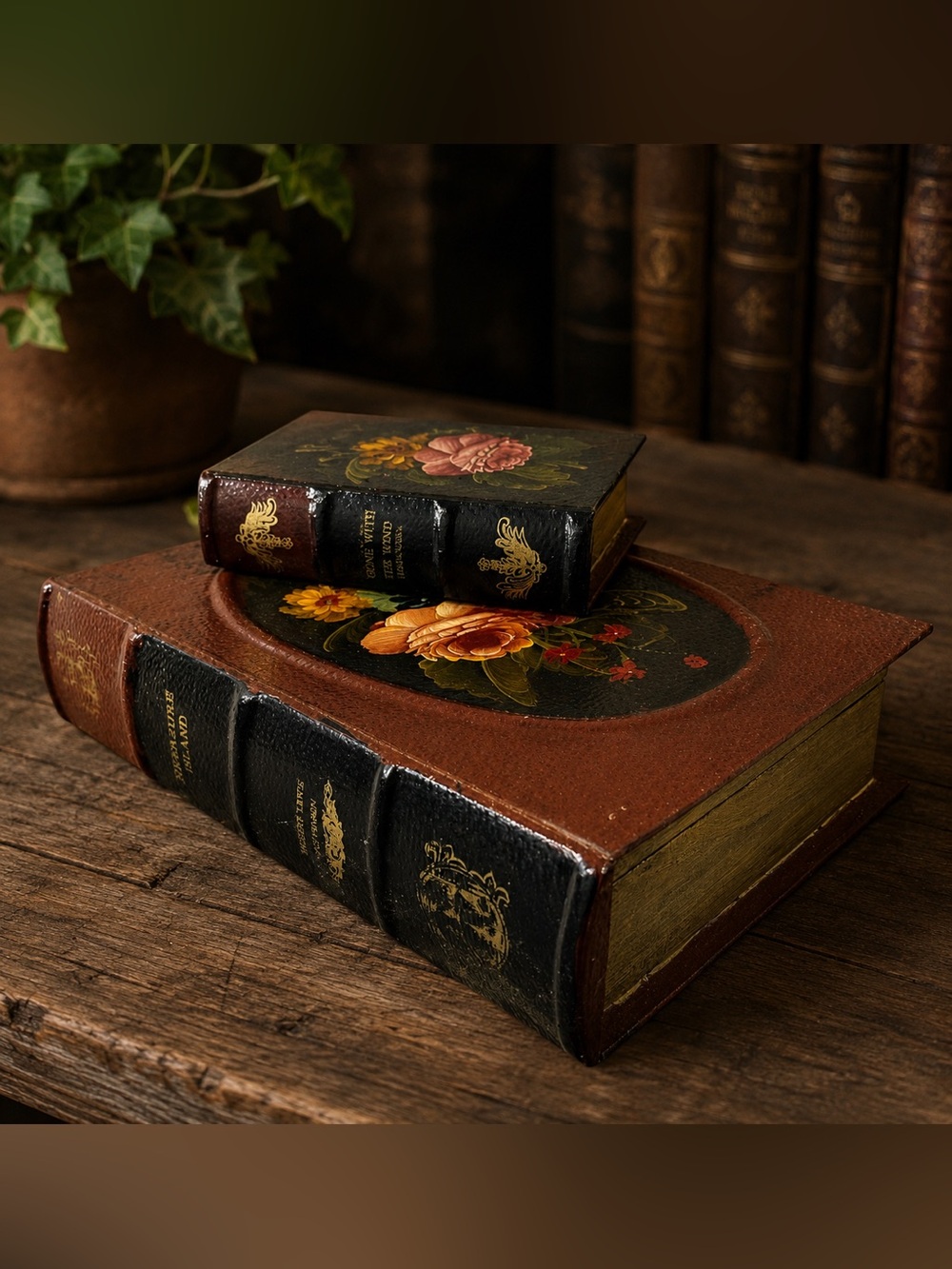 Rustic Wooden Book Boxes Set Hidden Storage Treasure Island Vintage Decor